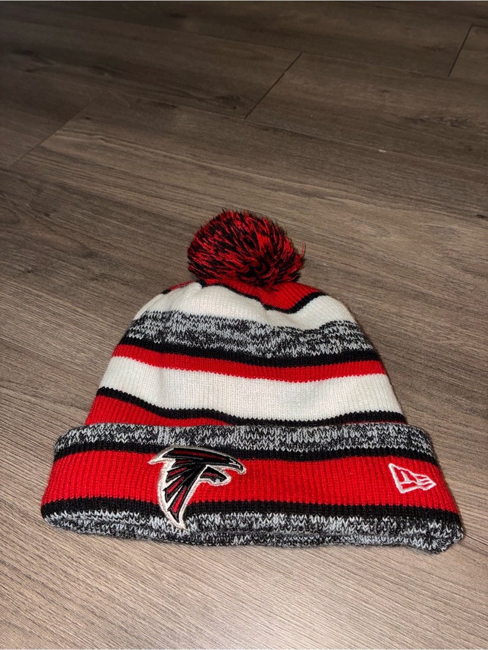 New Era Red Black White Striped Pom Knit Hat
